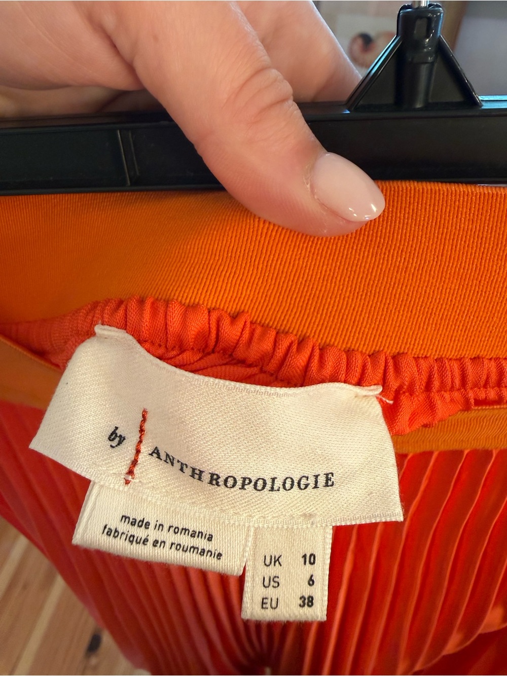 Anthropologie Two-Tone Pleated Midi Skirt in Orange and Coral - Picture 2 of 2